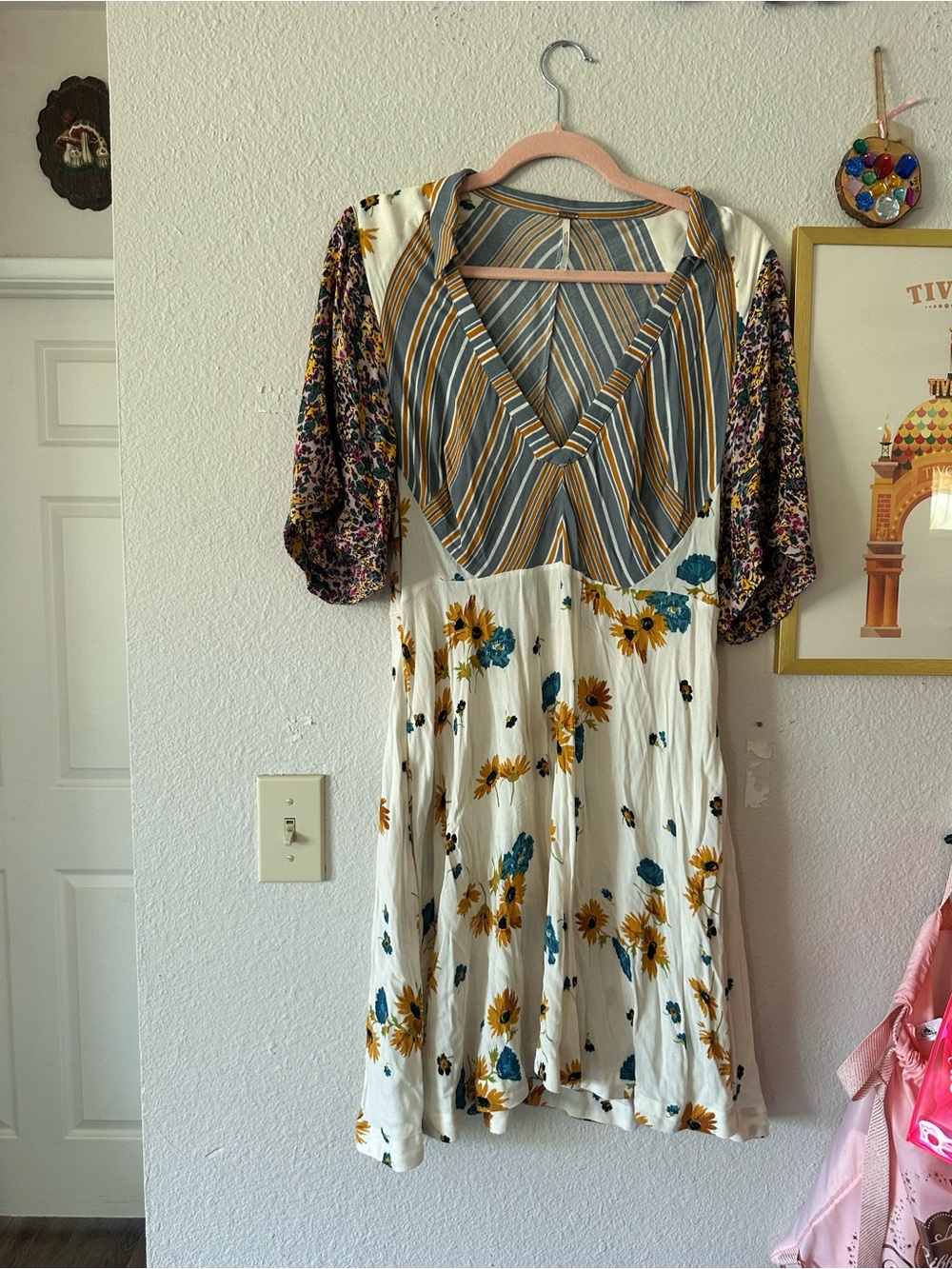 Free People 12 Striped and Floral Dress With Collar EUC
